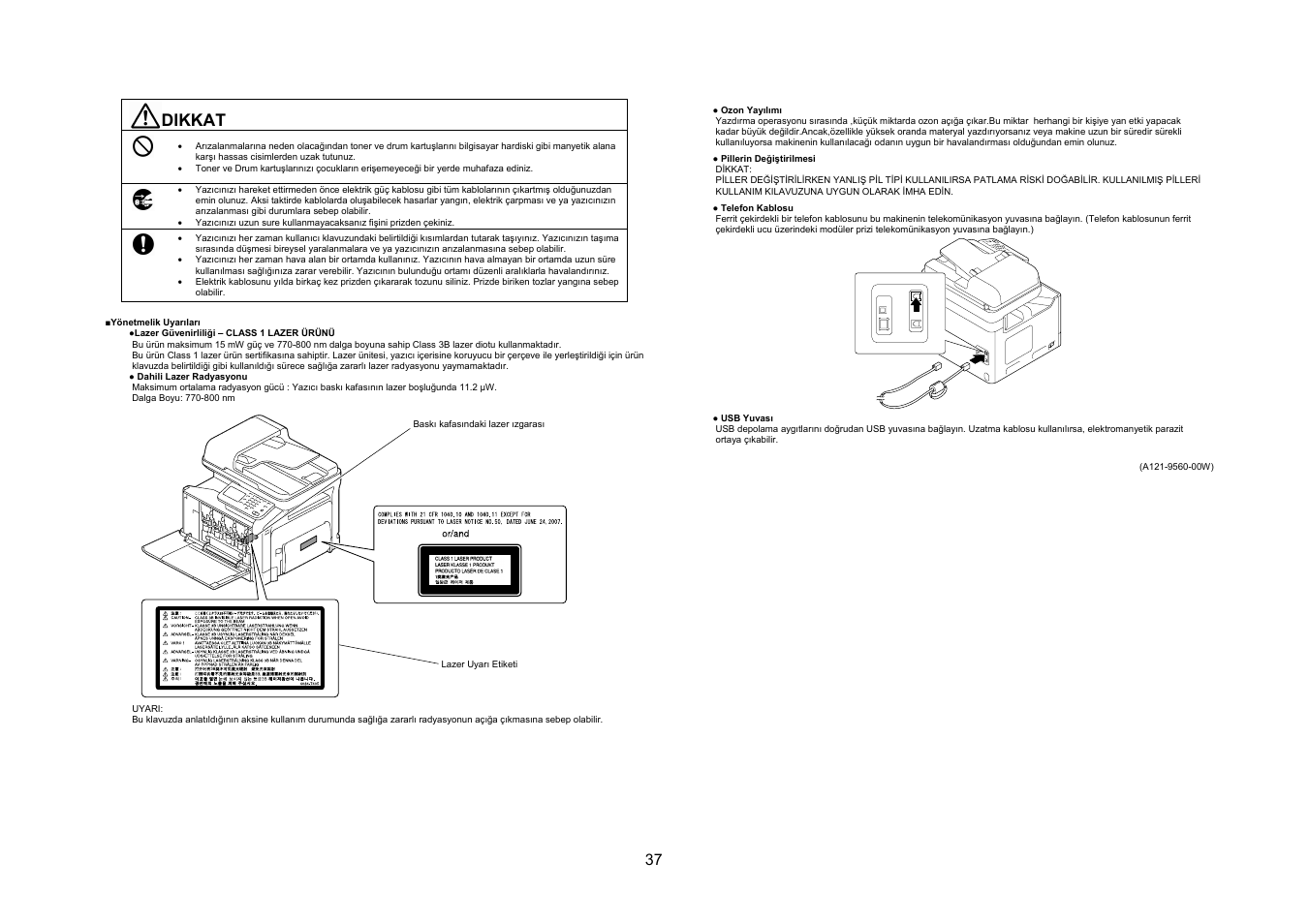 Dikkat | Konica Minolta bizhub C35 User Manual | Page 38 / 49