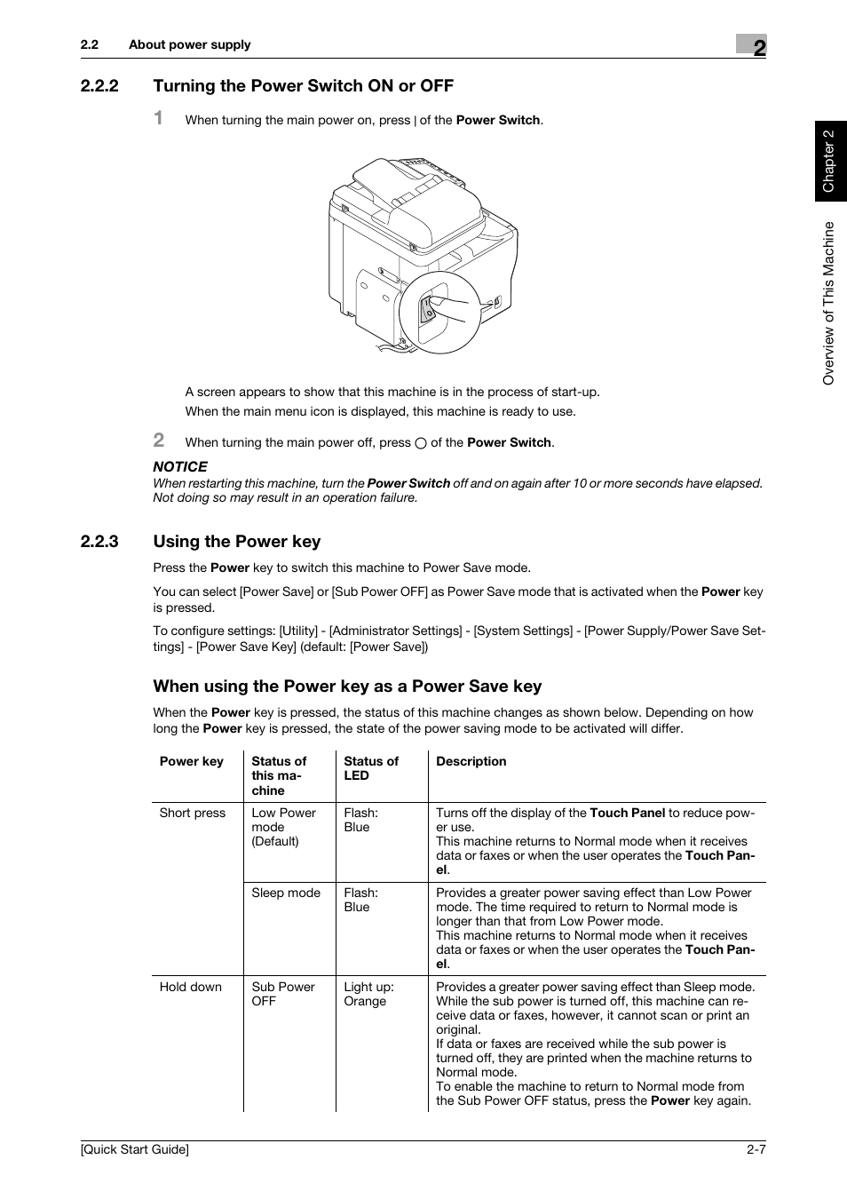 2 turning the power switch on or off, 3 using the power key, When using the power key as a power save key | Turning the power switch on or off -7 | Konica Minolta bizhub C3350 User Manual | Page 16 / 64