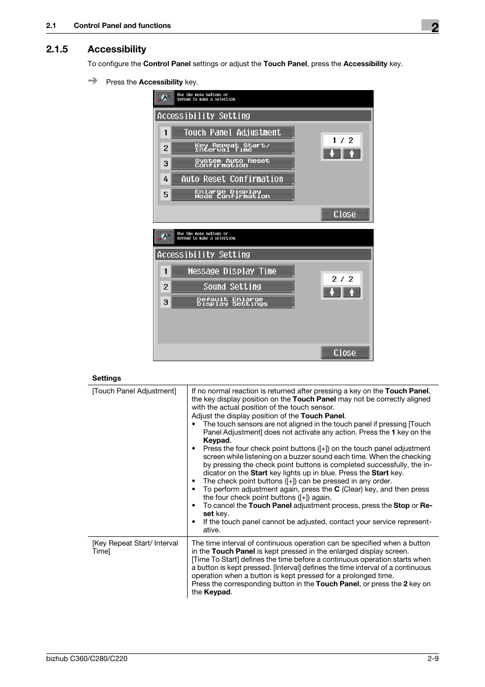 5 accessibility, Accessibility -9, P. 2-9 | Konica Minolta BIZHUB C360 User Manual | Page 17 / 63