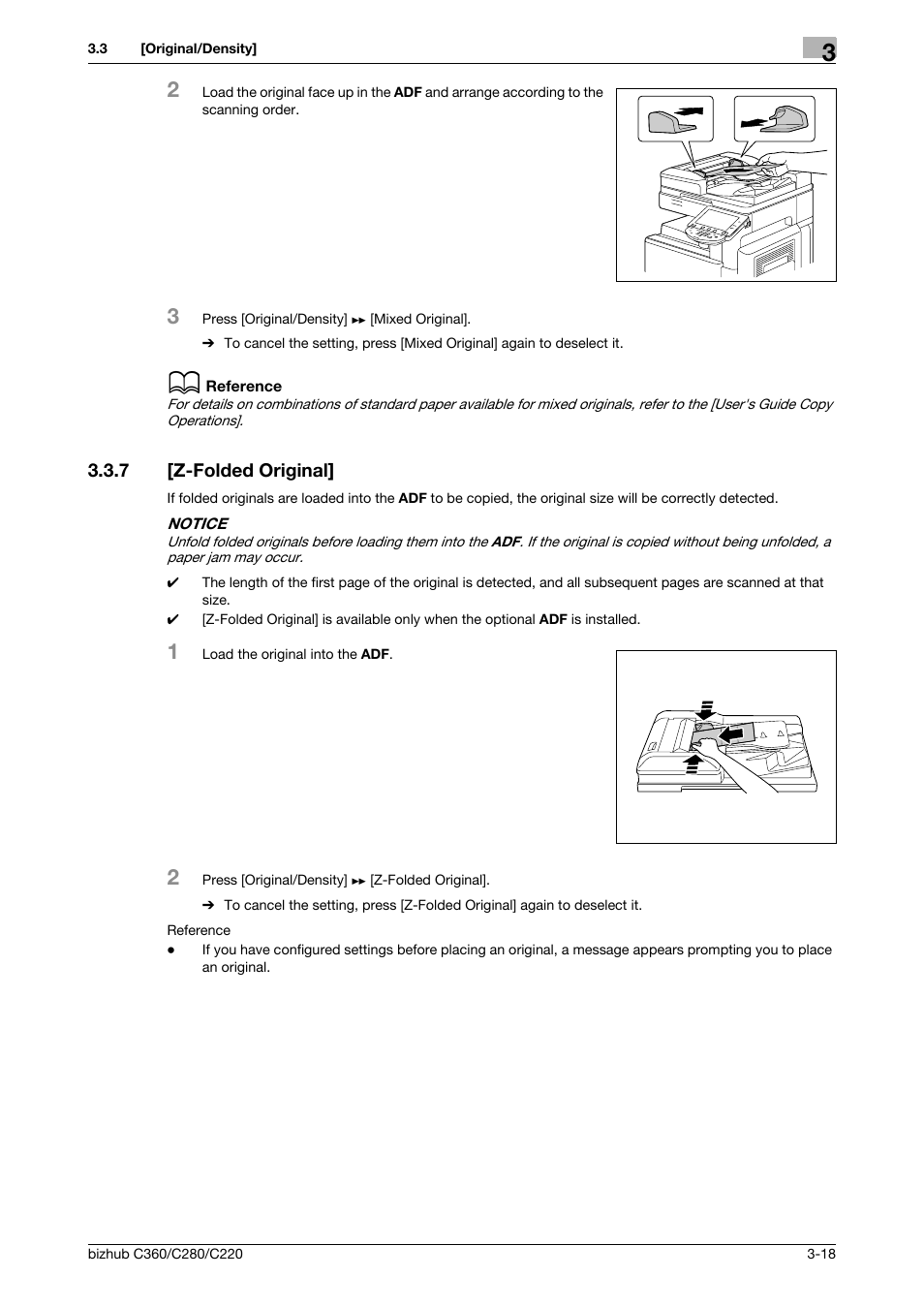 7 [z-folded original, Z-folded original] -18, P. 3-18 | Konica Minolta BIZHUB C360 User Manual | Page 41 / 63