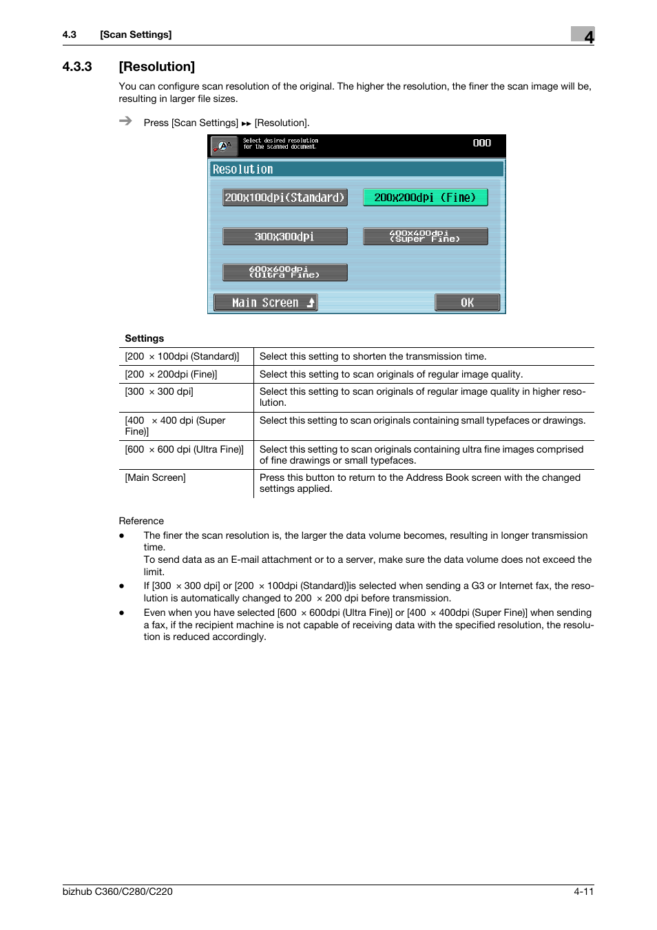 3 [resolution, Resolution] -11, P. 4-11 | Konica Minolta BIZHUB C360 User Manual | Page 52 / 63