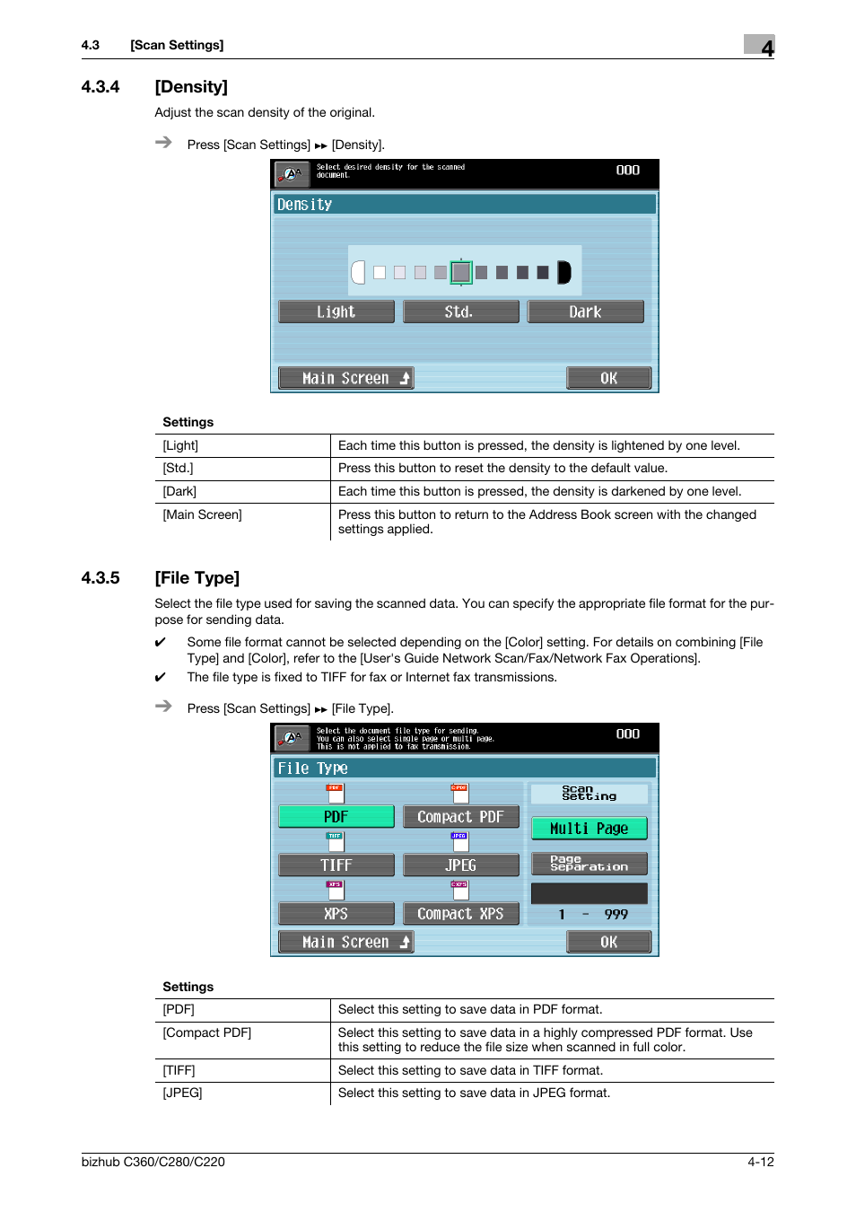 4 [density, 5 [file type, Density] -12 | File type] -12, P. 4-12 | Konica Minolta BIZHUB C360 User Manual | Page 53 / 63