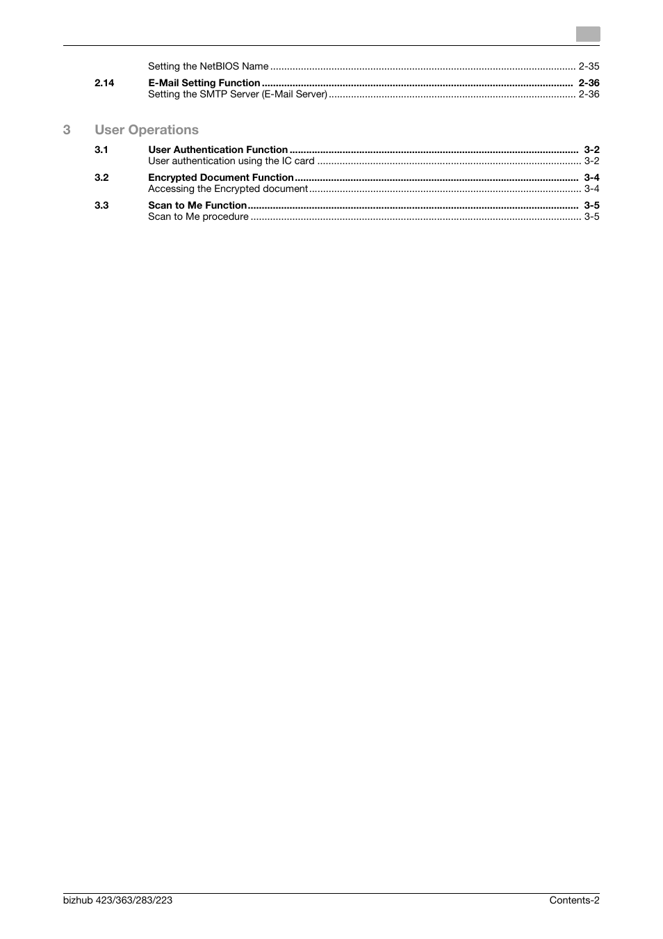 3user operations | Konica Minolta BIZHUB 223 User Manual | Page 3 / 55