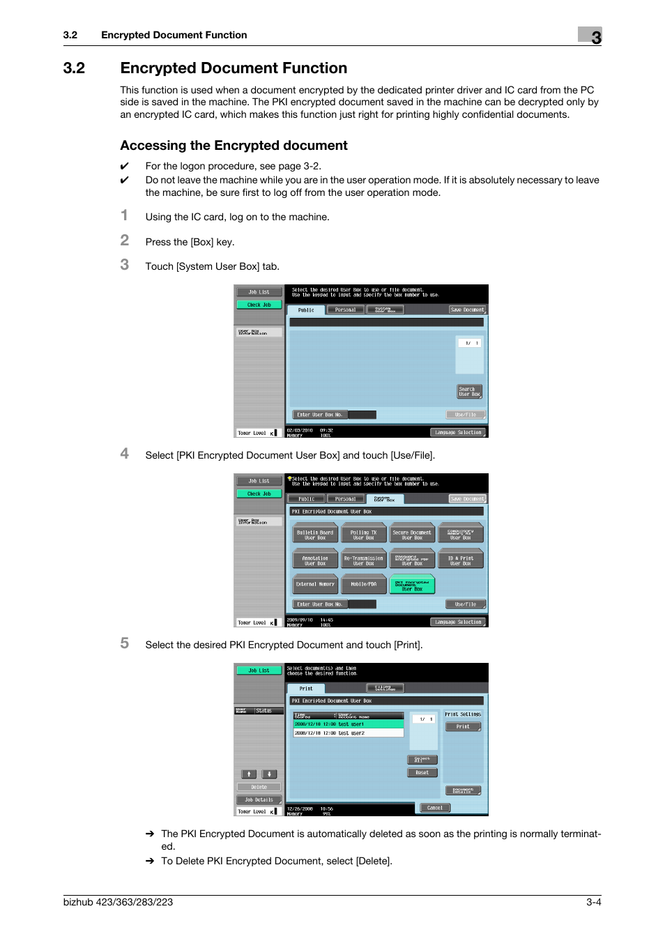 2 encrypted document function, Accessing the encrypted document | Konica Minolta BIZHUB 223 User Manual | Page 52 / 55