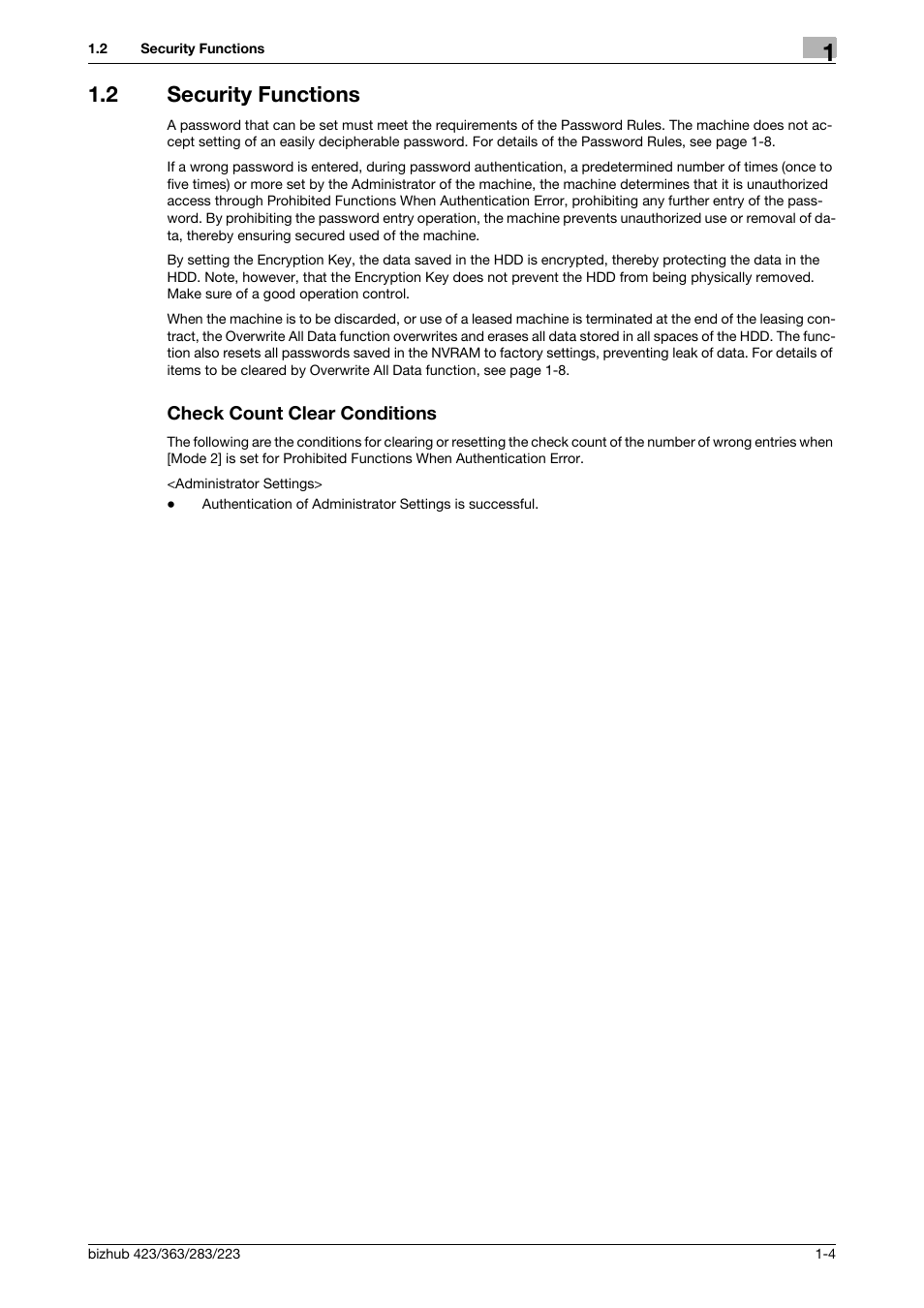 2 security functions, Check count clear conditions | Konica Minolta BIZHUB 223 User Manual | Page 7 / 55