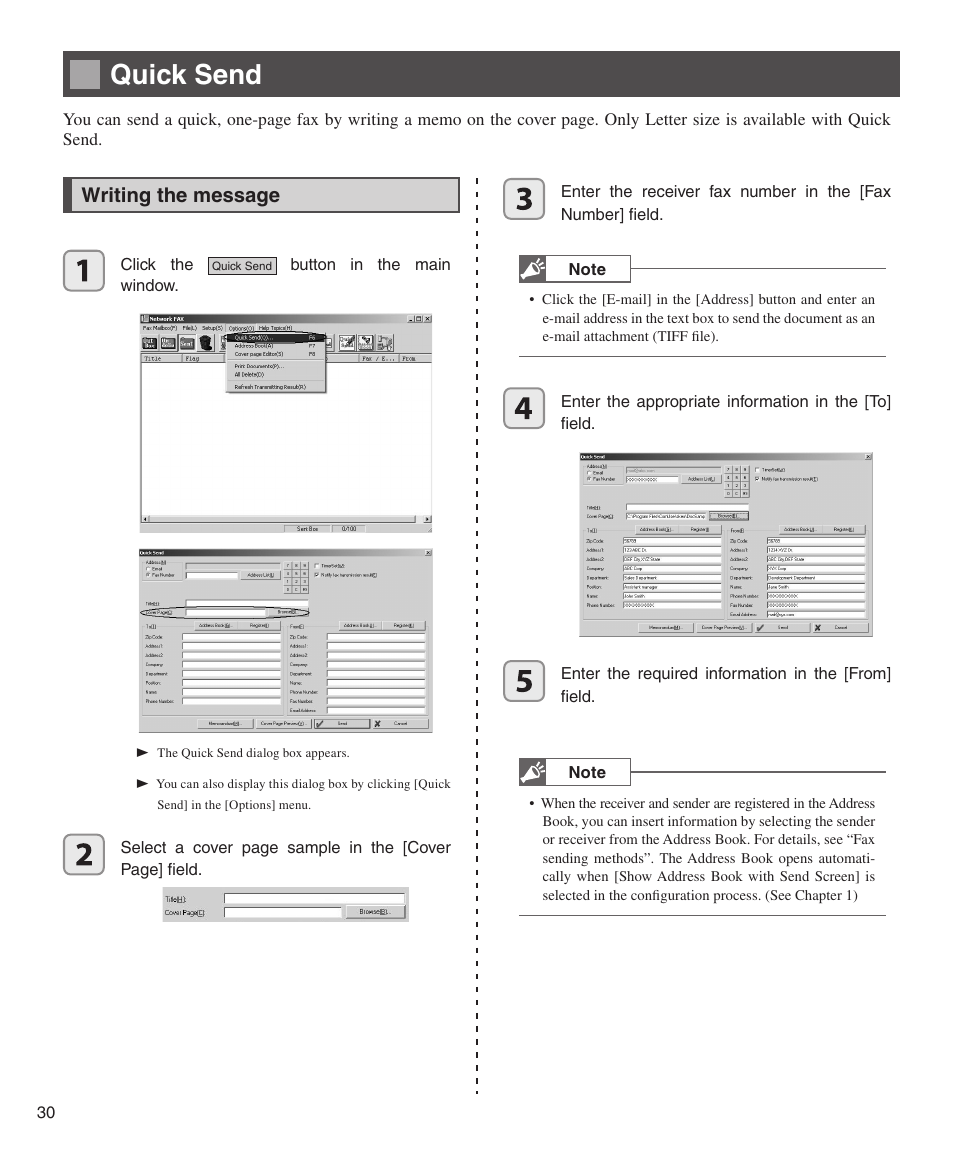 Quick send, Writing the message | Konica Minolta bizhub 282 User Manual | Page 30 / 76