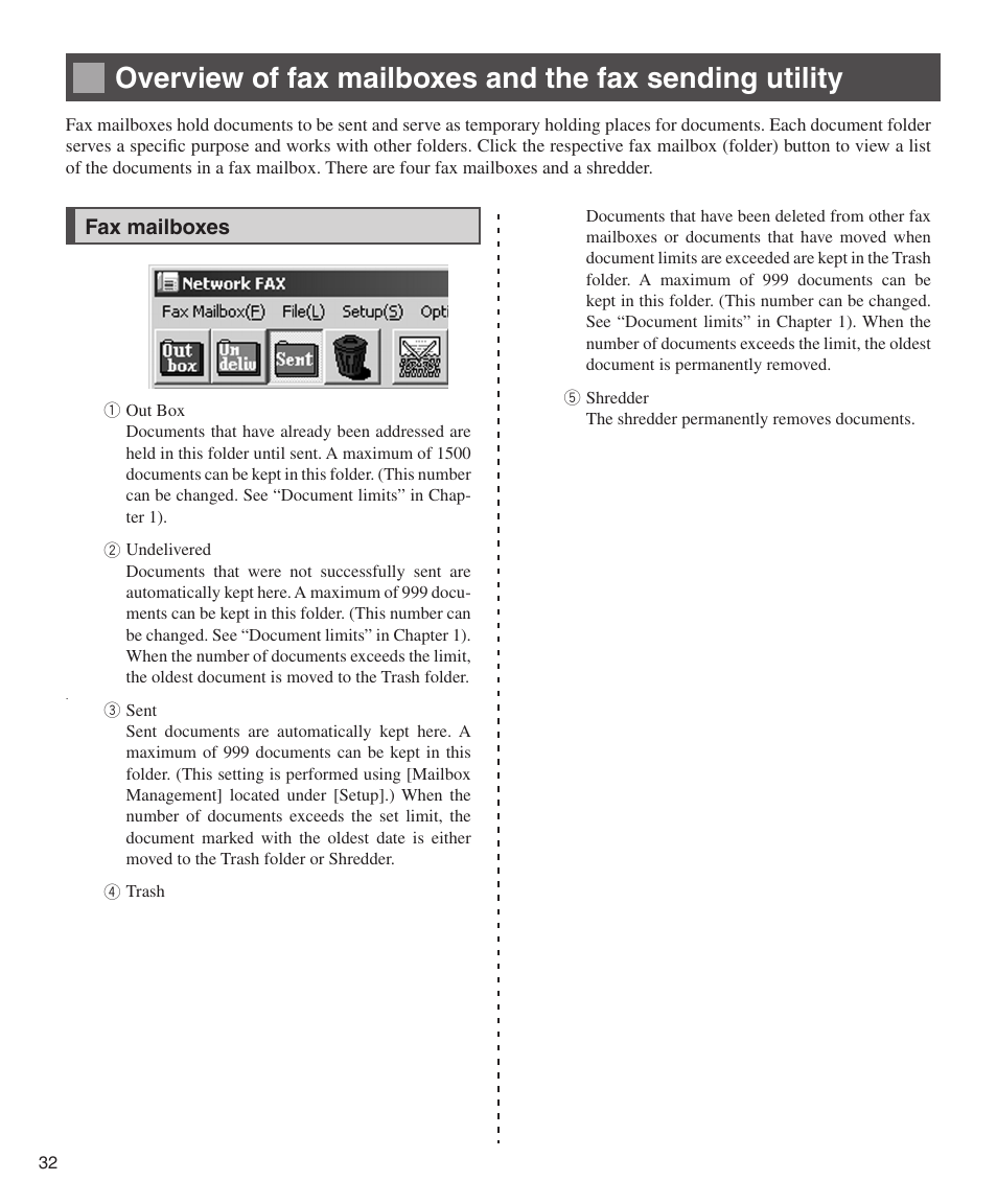 Fax mailboxes, Overview of fax mailboxes and the fax, Sending utility | Konica Minolta bizhub 282 User Manual | Page 32 / 76