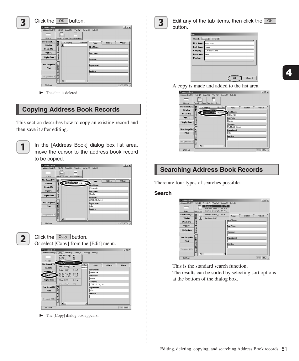 Copying address book records, Searching address book records | Konica Minolta bizhub 282 User Manual | Page 51 / 76
