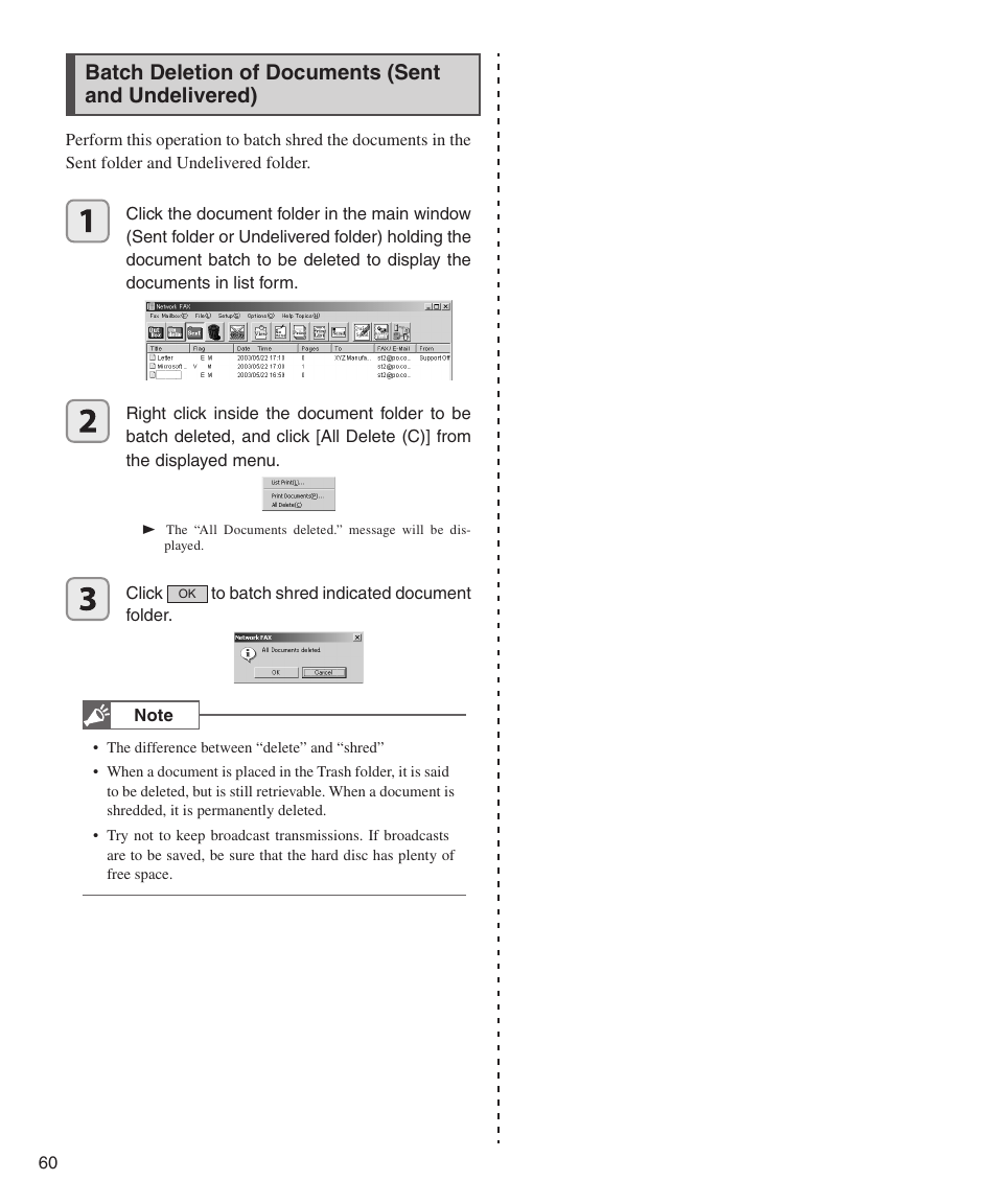 Batch deletion of documents (sent and undelivered) | Konica Minolta bizhub 282 User Manual | Page 60 / 76