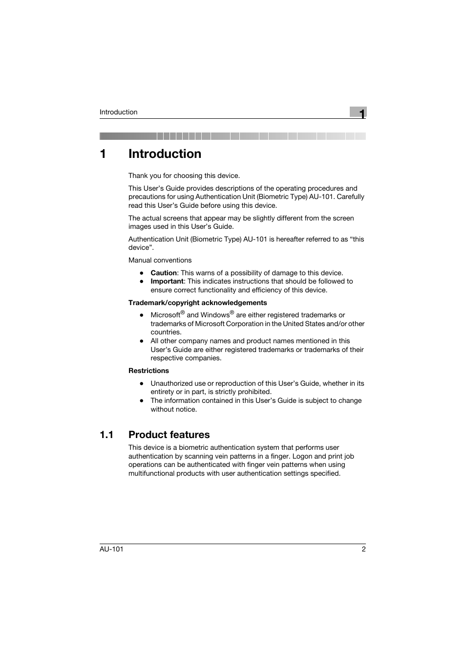 1 introduction, 1 product features, Introduction | Product features, 1introduction | Konica Minolta bizhub C451 User Manual | Page 3 / 44