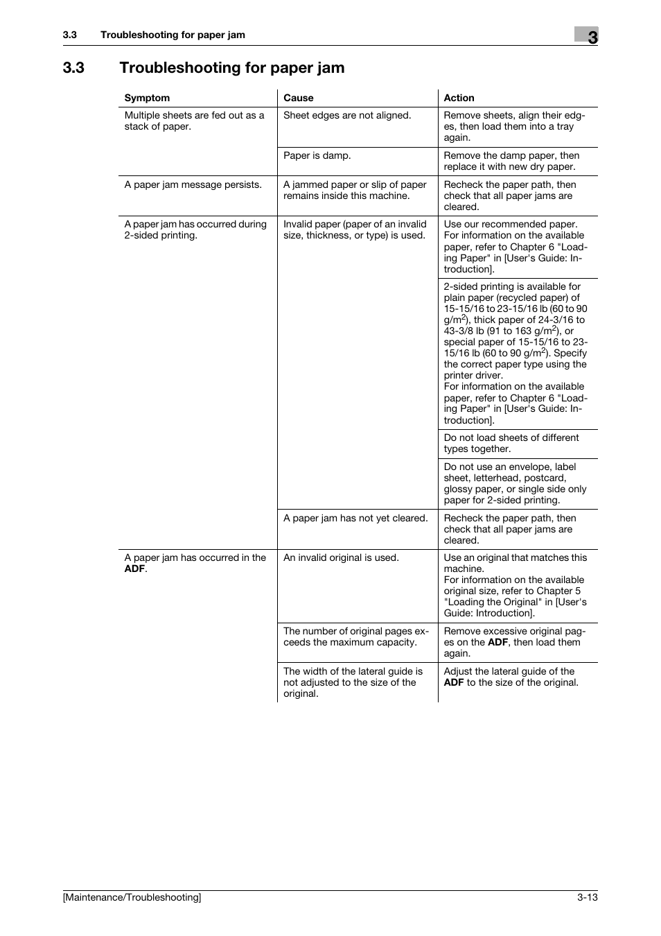 3 troubleshooting for paper jam, Troubleshooting for paper jam -13 | Konica Minolta bizhub 4050 User Manual | Page 30 / 56