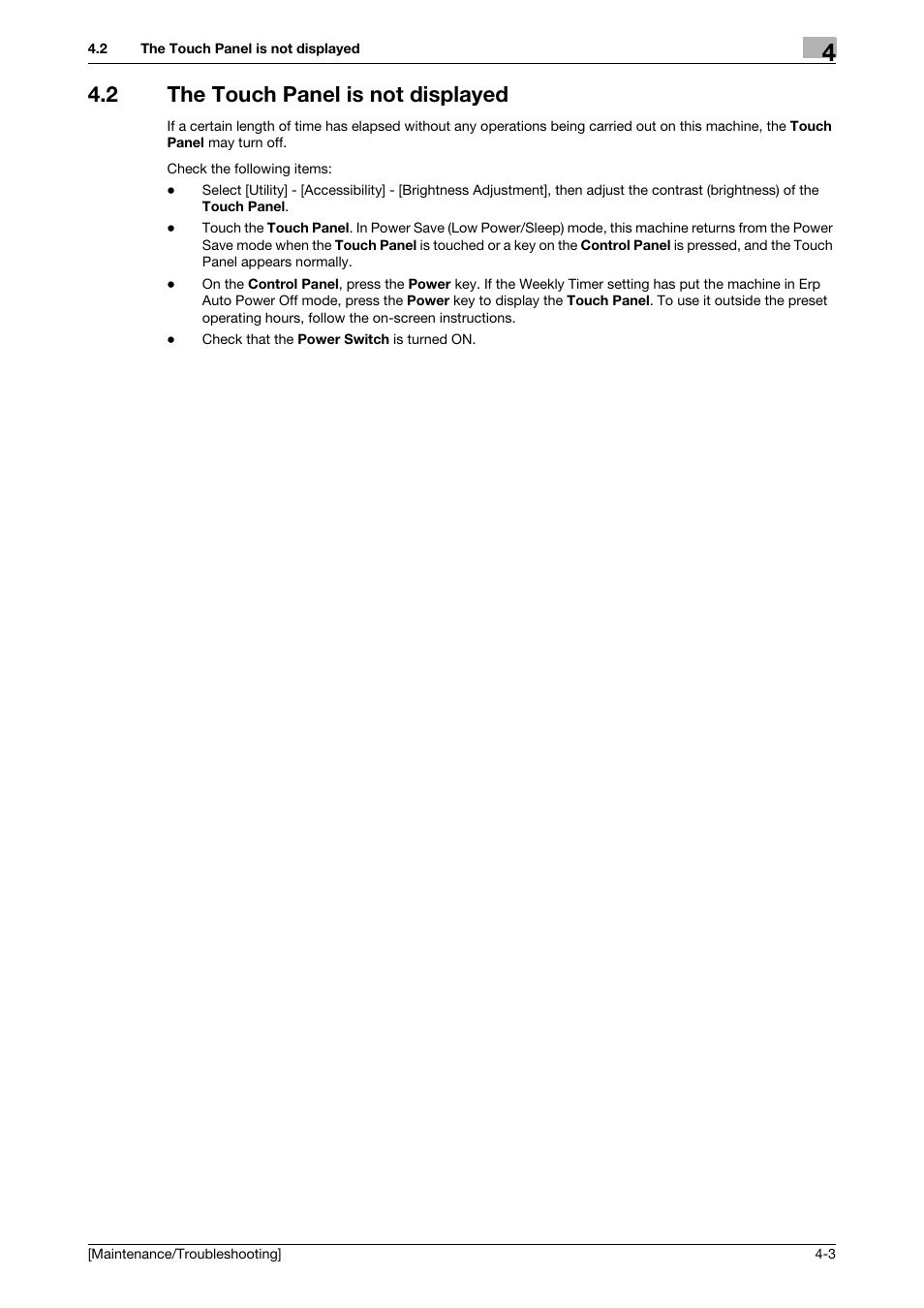 2 the touch panel is not displayed, The touch panel is not displayed -3 | Konica Minolta bizhub 4050 User Manual | Page 36 / 56