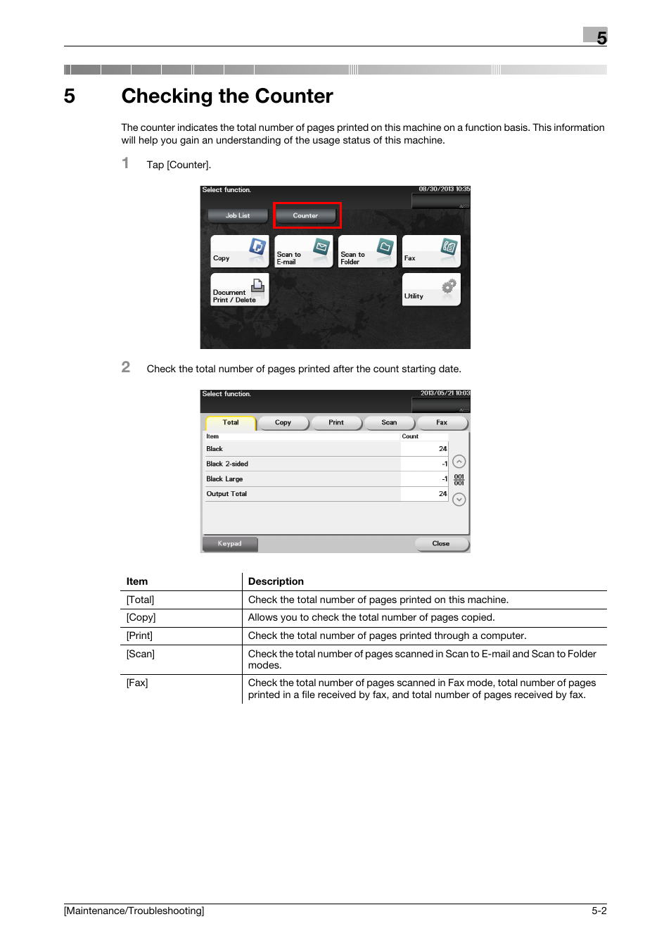 5 checking the counter, Checking the counter, 5checking the counter | Konica Minolta bizhub 4050 User Manual | Page 53 / 56
