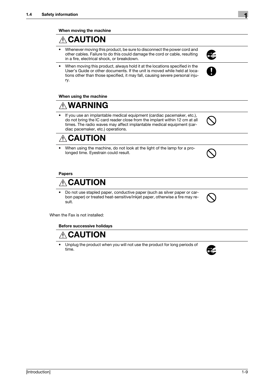 Caution, Warning | Konica Minolta bizhub 4050 User Manual | Page 13 / 86