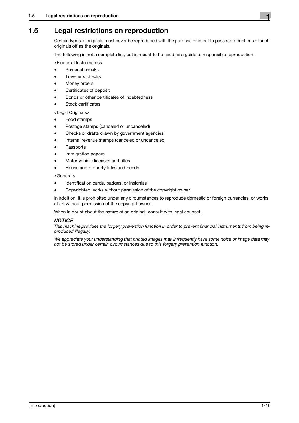 5 legal restrictions on reproduction, Legal restrictions on reproduction -10 | Konica Minolta bizhub 4050 User Manual | Page 14 / 86