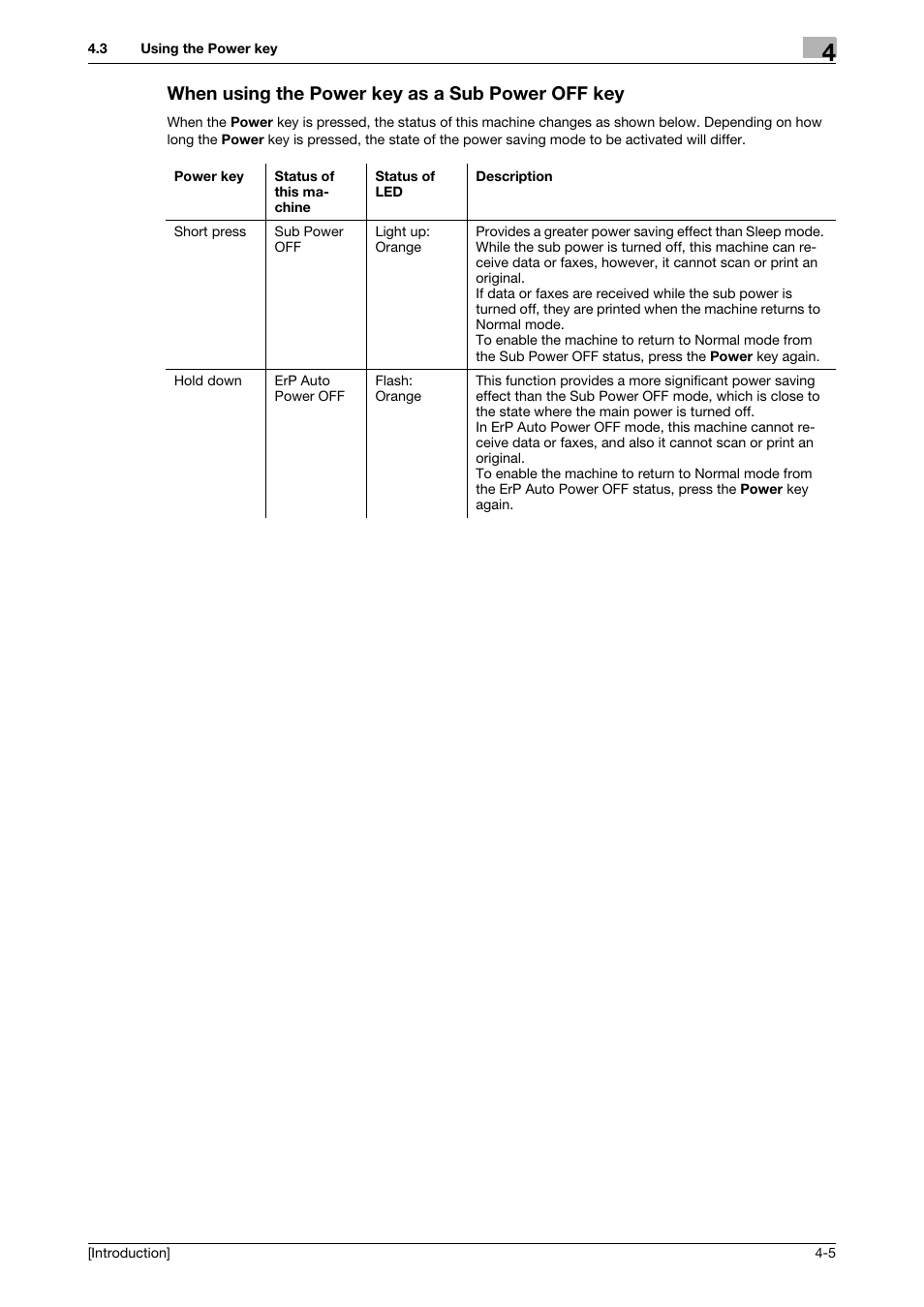 When using the power key as a sub power off key, When using the power key as a sub power off key -5 | Konica Minolta bizhub 4050 User Manual | Page 30 / 86