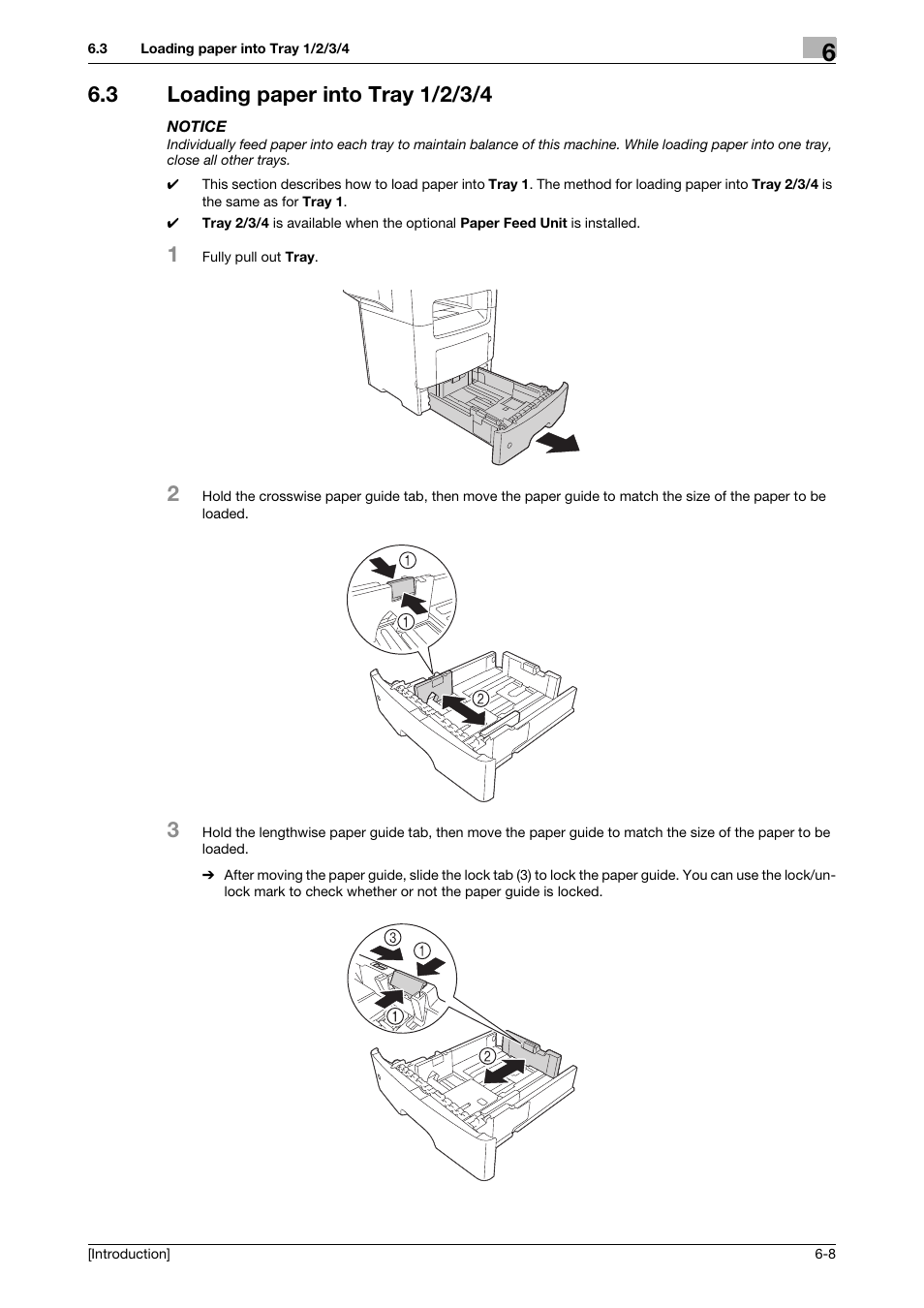 3 loading paper into tray 1/2/3/4, Loading paper into tray 1/2/3/4 -8 | Konica Minolta bizhub 4050 User Manual | Page 42 / 86