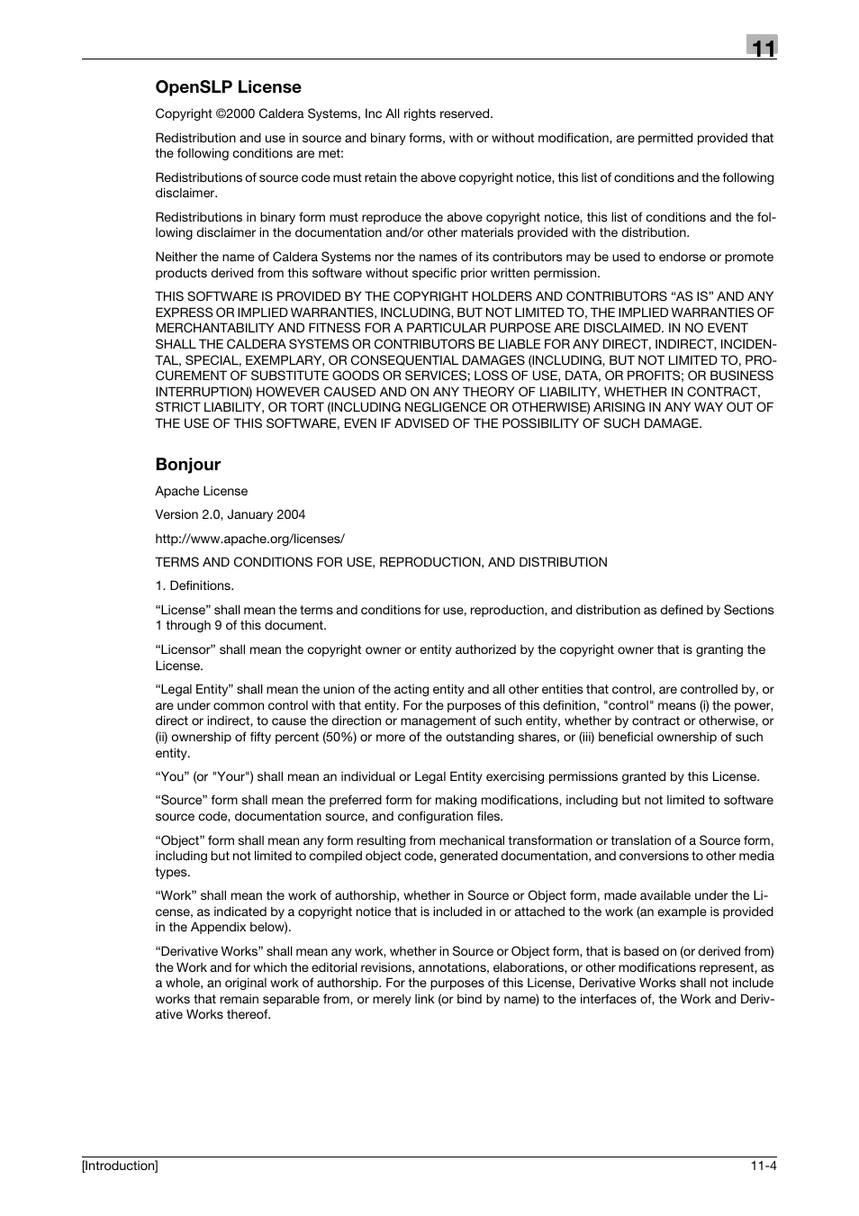 Openslp license, Bonjour, Openslp license -4 bonjour -4 | Konica Minolta bizhub 4050 User Manual | Page 74 / 86