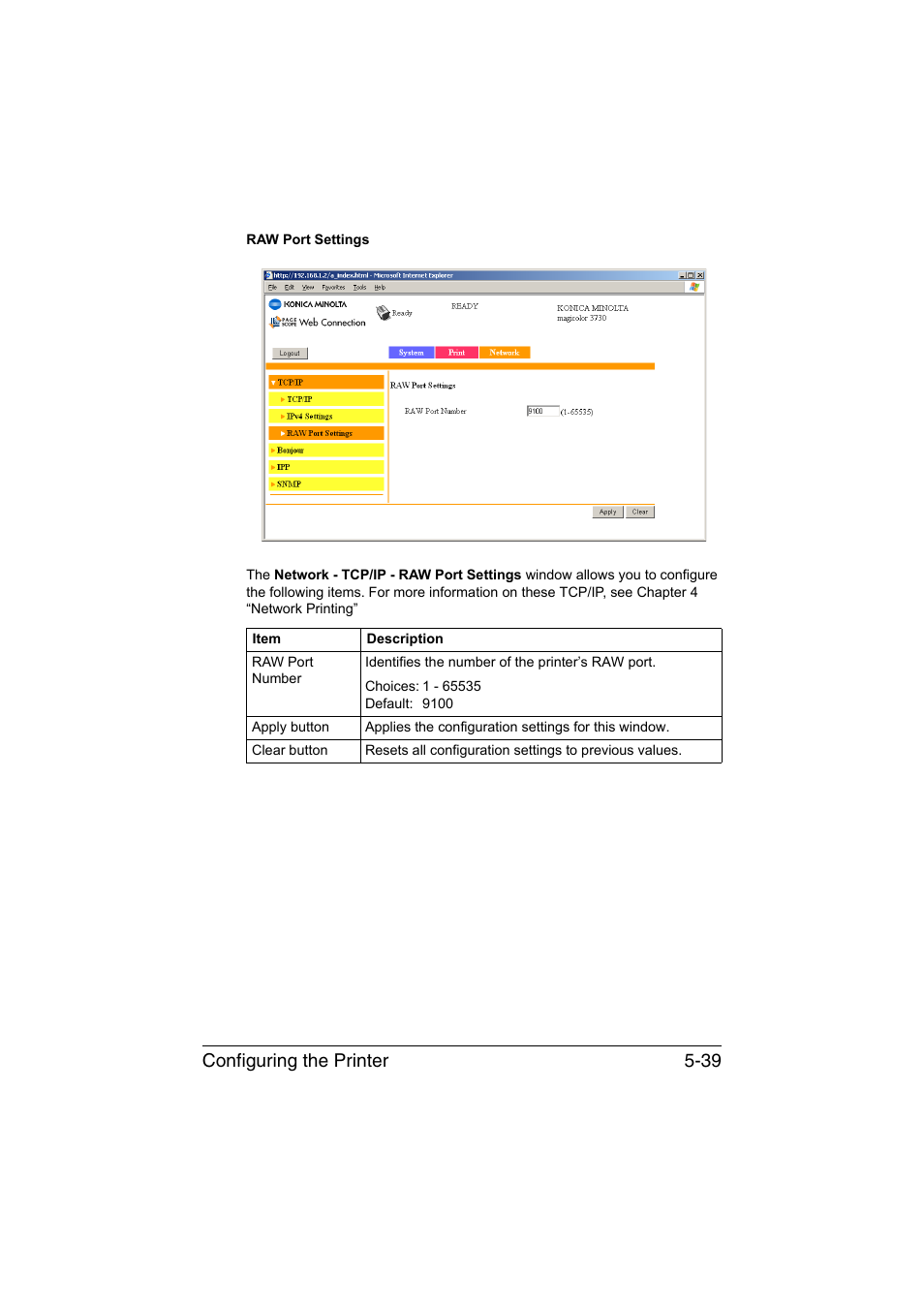 Configuring the printer 5-39 | Konica Minolta magicolor 3730DN User Manual | Page 176 / 185