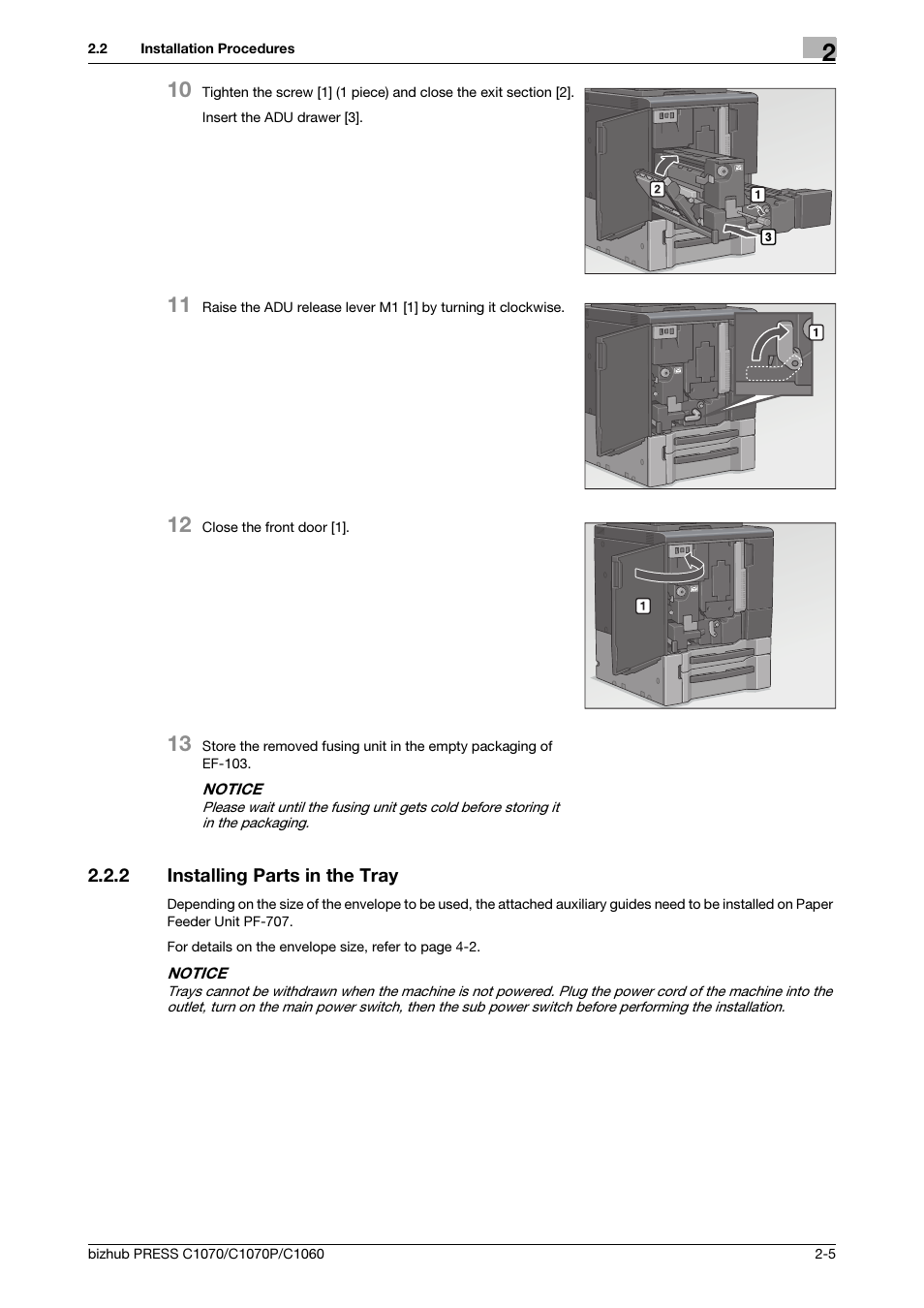2 installing parts in the tray, Installing parts in the tray -5 | Konica Minolta bizhub PRESS C1070 User Manual | Page 14 / 37