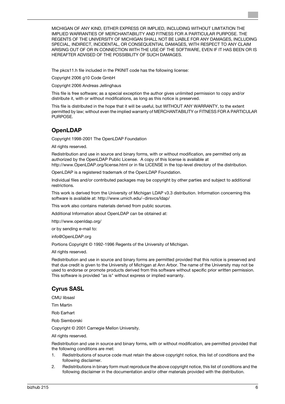 Openldap, Cyrus sasl | Konica Minolta Bizhub 215 User Manual | Page 7 / 12