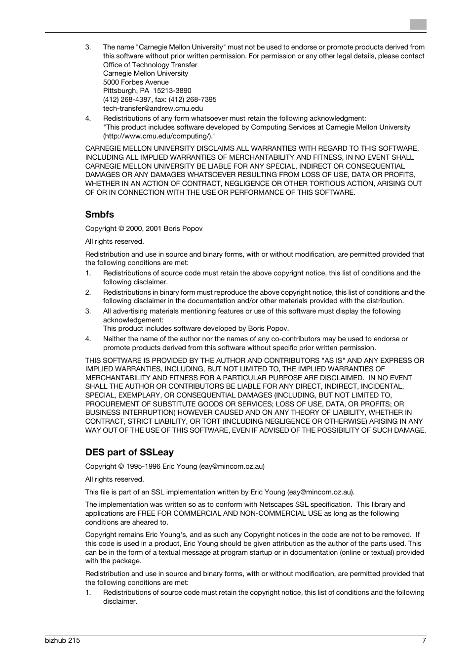 Smbfs, Des part of ssleay | Konica Minolta Bizhub 215 User Manual | Page 8 / 12