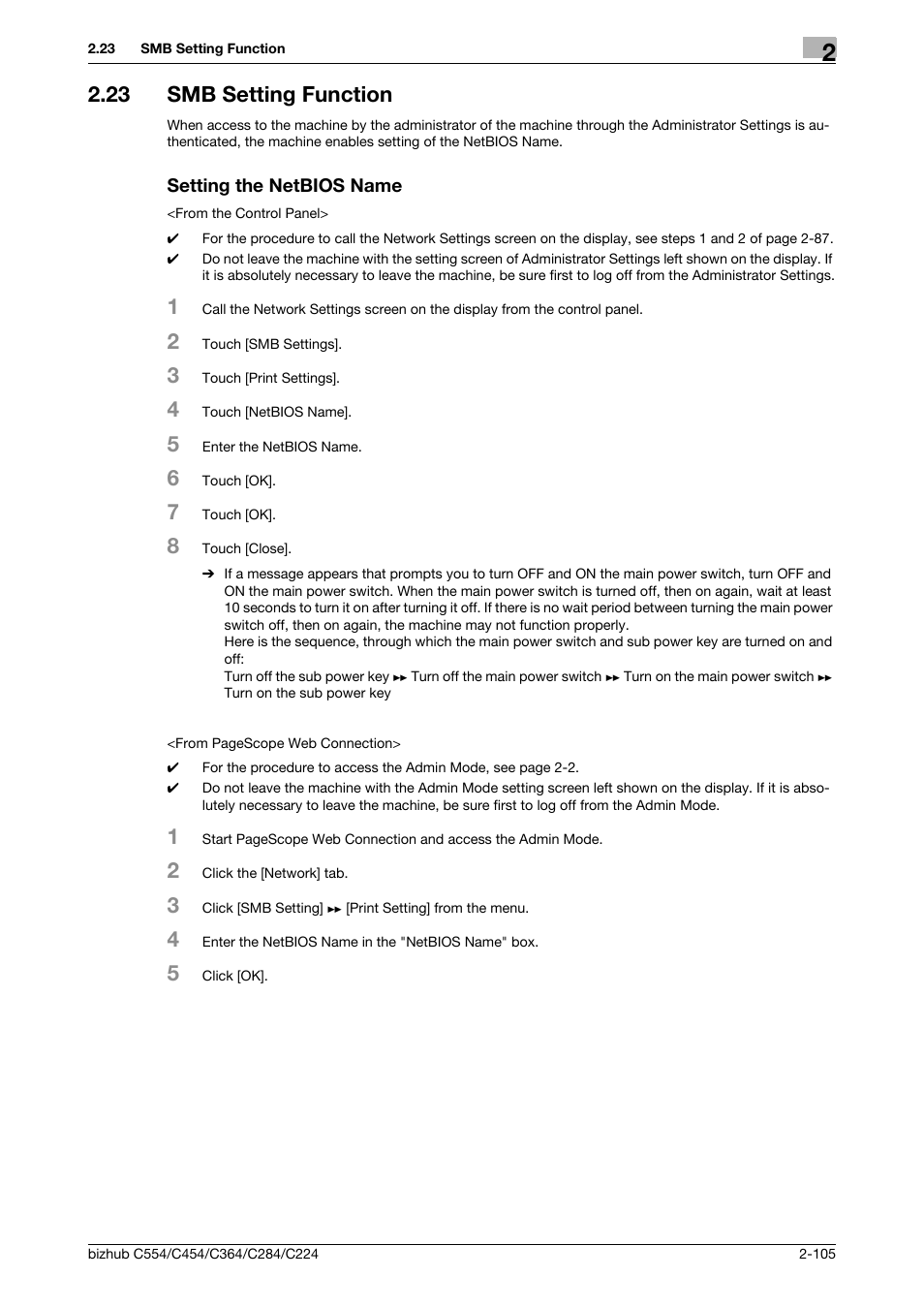 23 smb setting function, Setting the netbios name | Konica Minolta bizhub C364 User Manual | Page 121 / 195