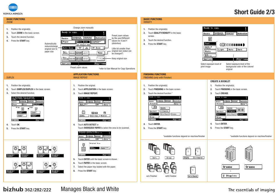Short guide 2/3, Manages black and white | Konica Minolta bizhub 222 User Manual | Page 2 / 3