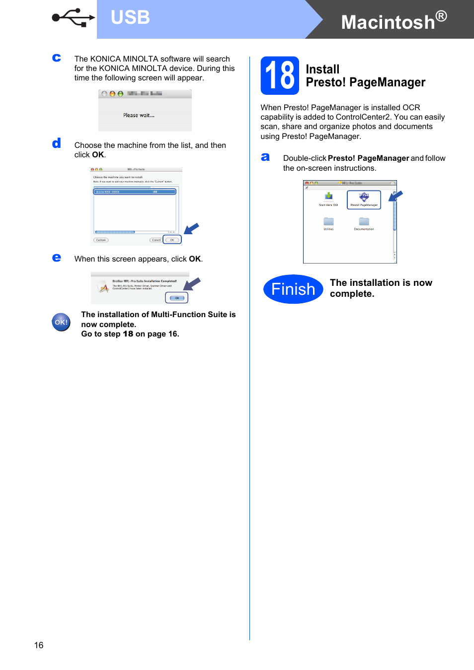 Macintosh, Finish | Konica Minolta bizhub 20 User Manual | Page 16 / 31