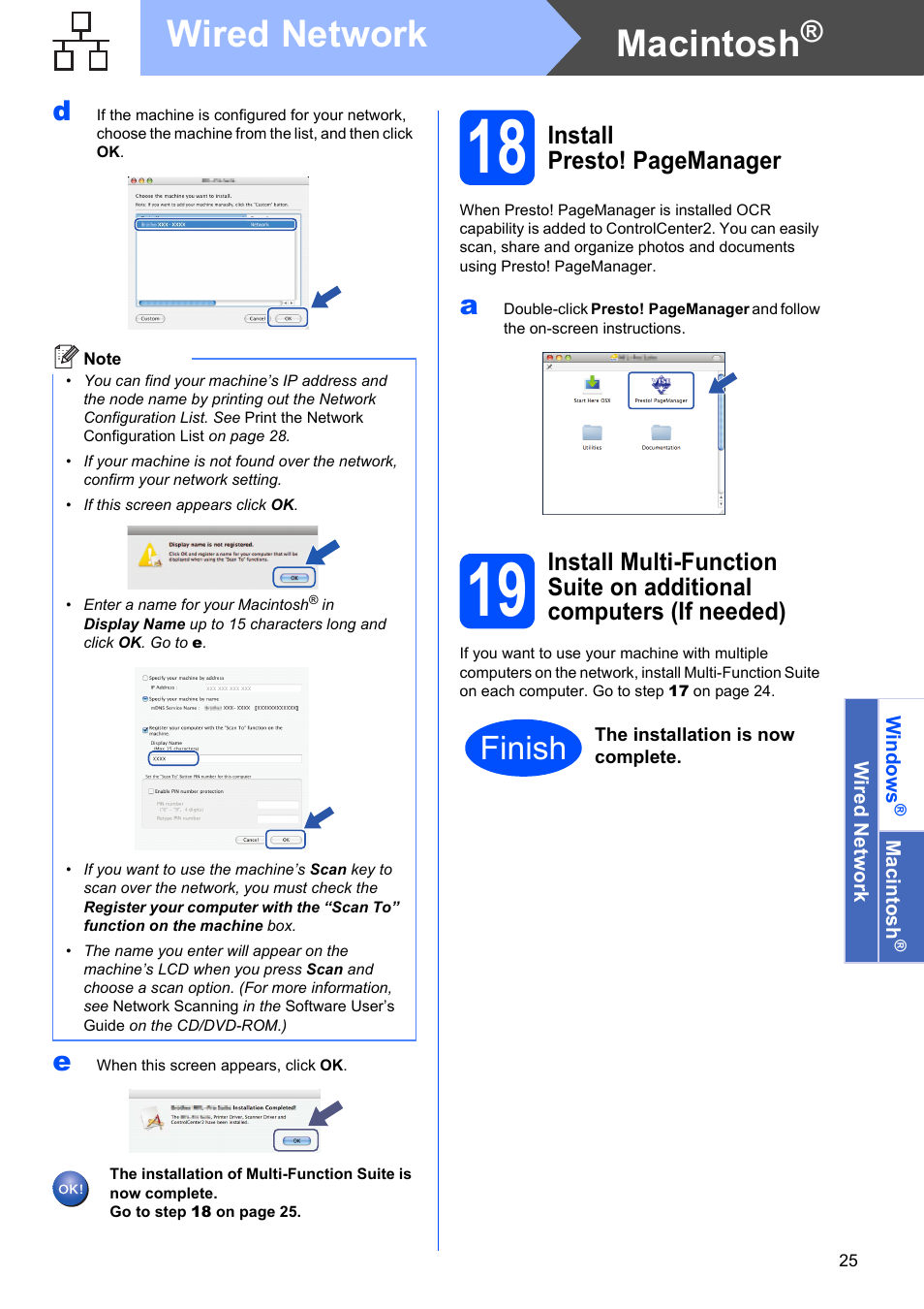 Macintosh, Wired network, Finish | Konica Minolta bizhub 20 User Manual | Page 25 / 31