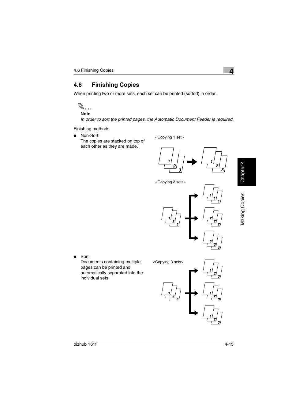 6 finishing copies, Finishing copies -15, Rt (p. 4-15) | Konica Minolta bizhub 161f User Manual | Page 102 / 284