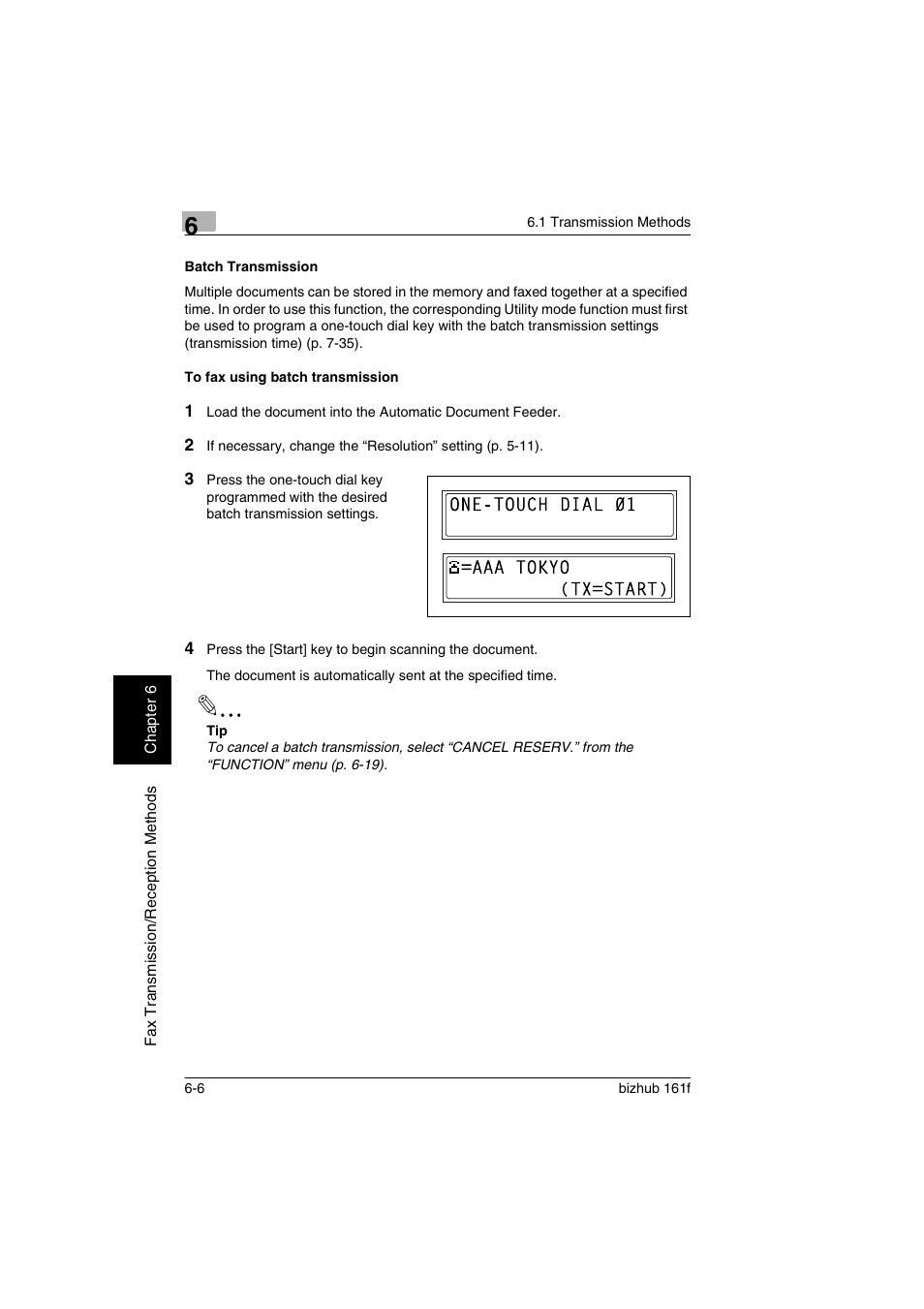 Batch transmission, To fax using batch transmission | Konica Minolta bizhub 161f User Manual | Page 125 / 284
