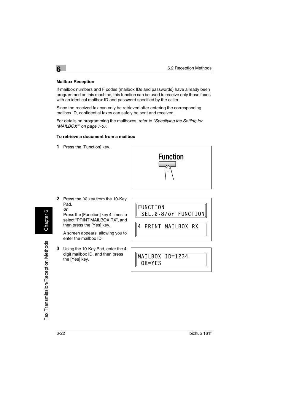 Mailbox reception, To retrieve a document from a mailbox | Konica Minolta bizhub 161f User Manual | Page 141 / 284