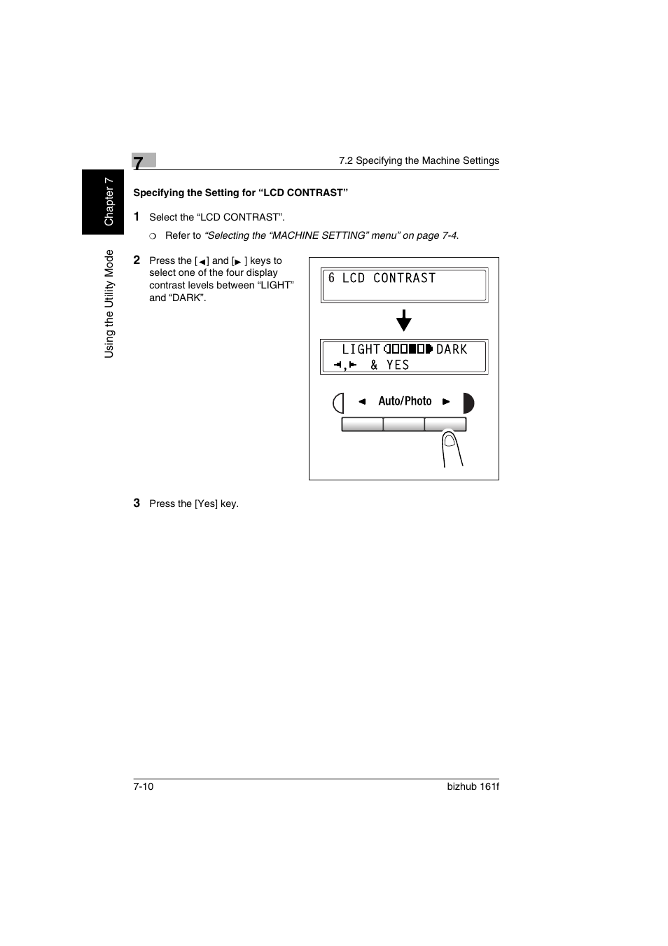 Specifying the setting for “lcd contrast, Specifying the setting for “lcd contrast” -10 | Konica Minolta bizhub 161f User Manual | Page 157 / 284
