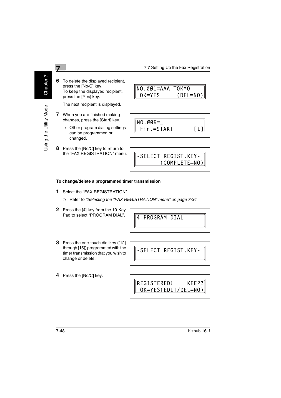 To change/delete a programmed timer transmission | Konica Minolta bizhub 161f User Manual | Page 195 / 284