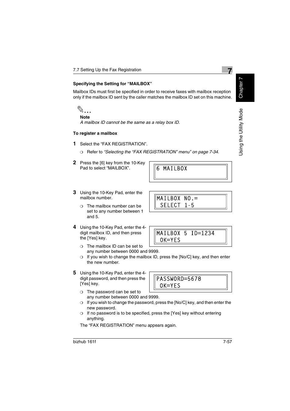 Specifying the setting for “mailbox, To register a mailbox, Specifying the setting for “mailbox”” on | Konica Minolta bizhub 161f User Manual | Page 204 / 284