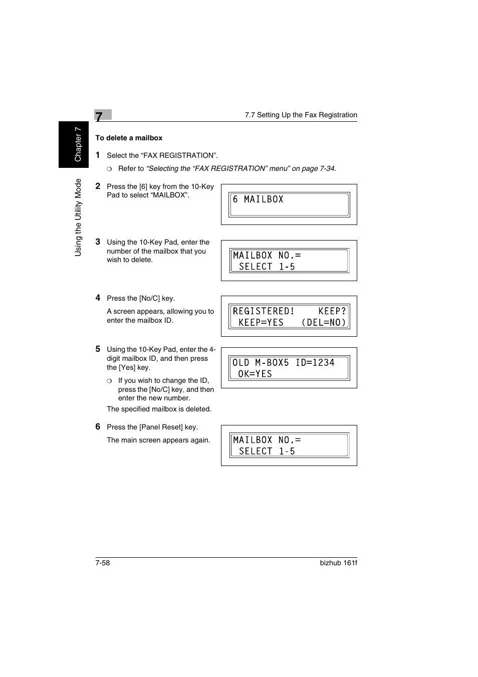 To delete a mailbox, To delete a mailbox -58 | Konica Minolta bizhub 161f User Manual | Page 205 / 284