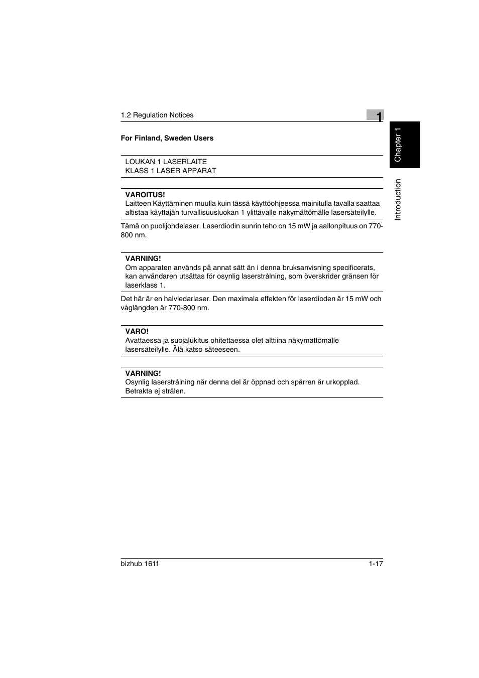 For finland, sweden users, For finland, sweden users -17 | Konica Minolta bizhub 161f User Manual | Page 30 / 284