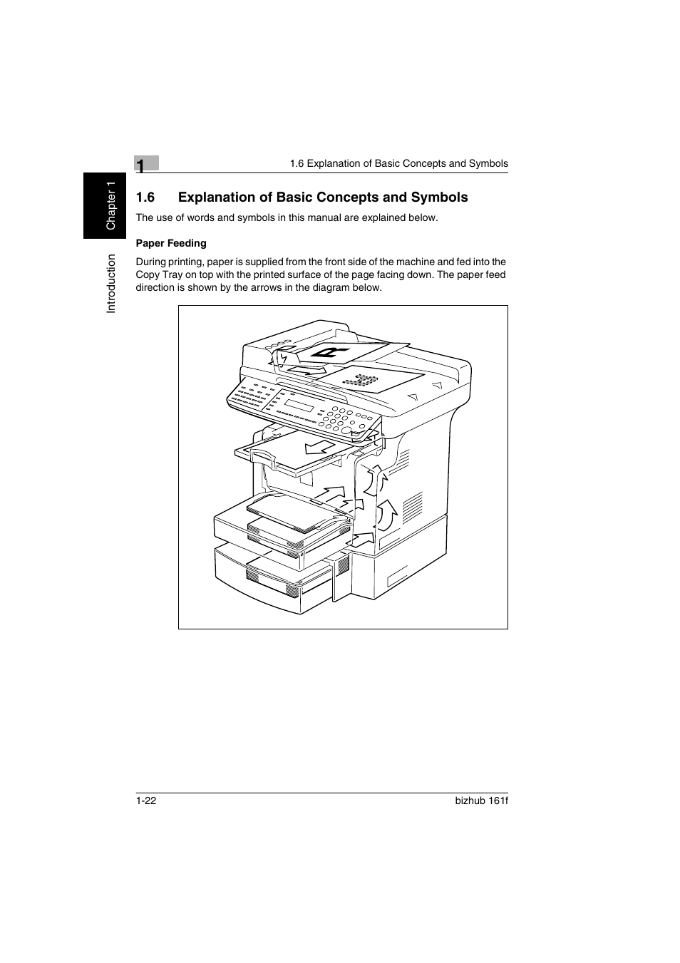 6 explanation of basic concepts and symbols, Paper feeding, Explanation of basic concepts and symbols -22 | Paper feeding -22 | Konica Minolta bizhub 161f User Manual | Page 35 / 284
