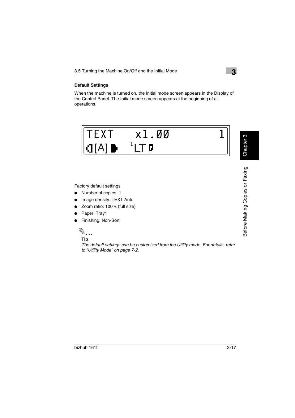 Default settings, Default settings -17 | Konica Minolta bizhub 161f User Manual | Page 60 / 284