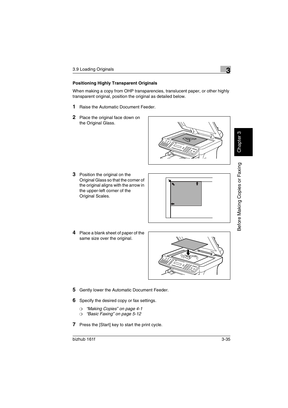 Positioning highly transparent originals, Positioning highly transparent originals -35 | Konica Minolta bizhub 161f User Manual | Page 78 / 284