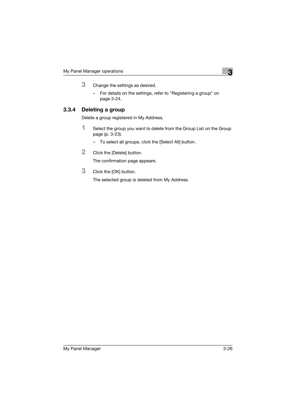 4 deleting a group, Deleting a group -26 | Konica Minolta PageScope Enterprise Suite User Manual | Page 40 / 132