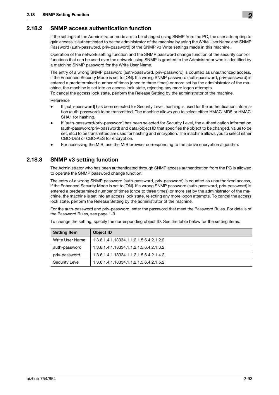 2 snmp access authentication function, 3 snmp v3 setting function, Snmp access authentication function -93 | Snmp v3 setting function -93 | Konica Minolta bizhub 754 User Manual | Page 109 / 195