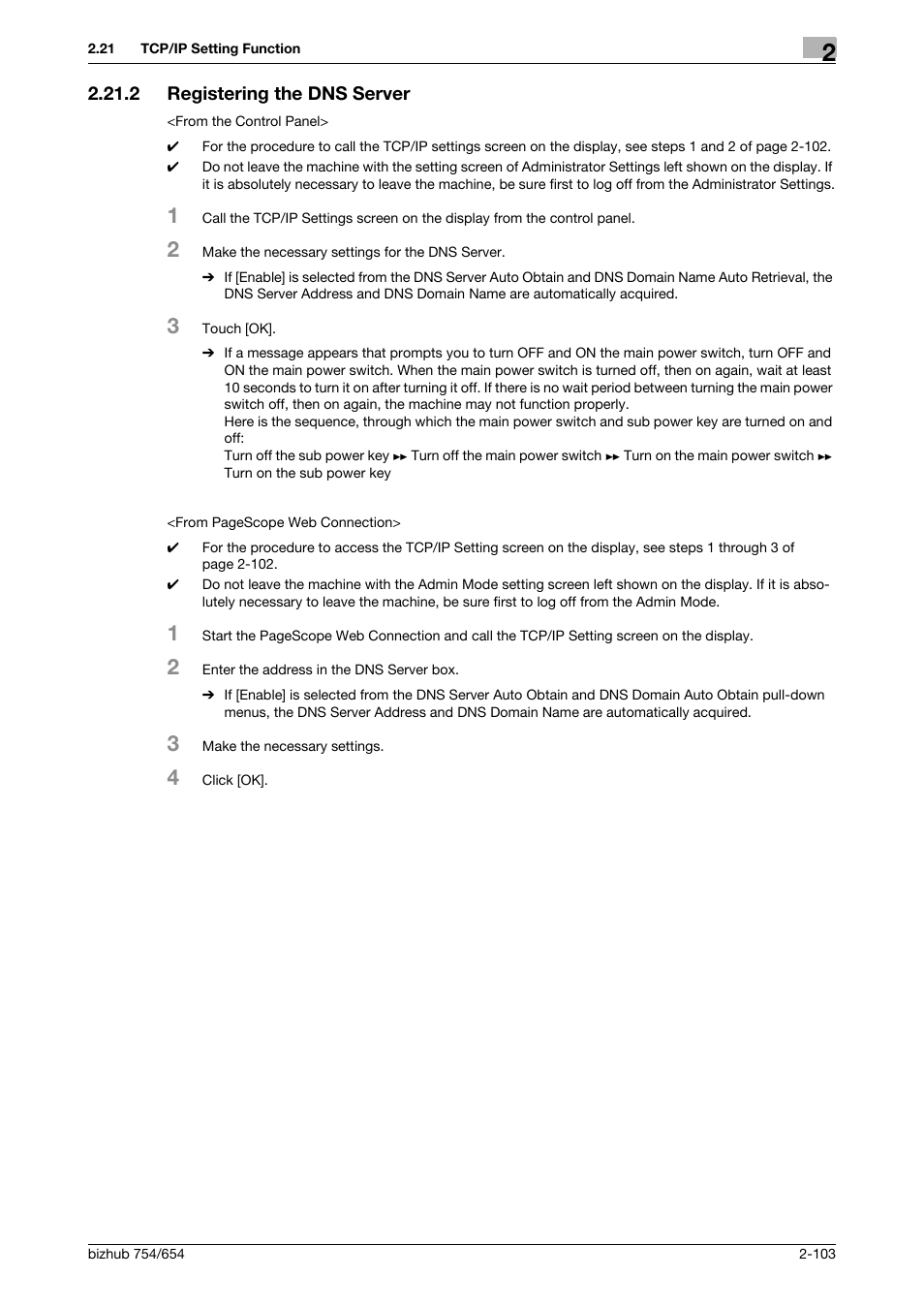 2 registering the dns server, Registering the dns server -103 | Konica Minolta bizhub 754 User Manual | Page 119 / 195
