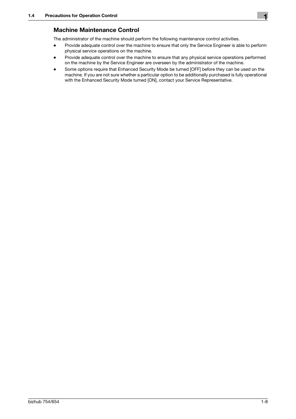 Machine maintenance control, Machine maintenance control -8 | Konica Minolta bizhub 754 User Manual | Page 12 / 195