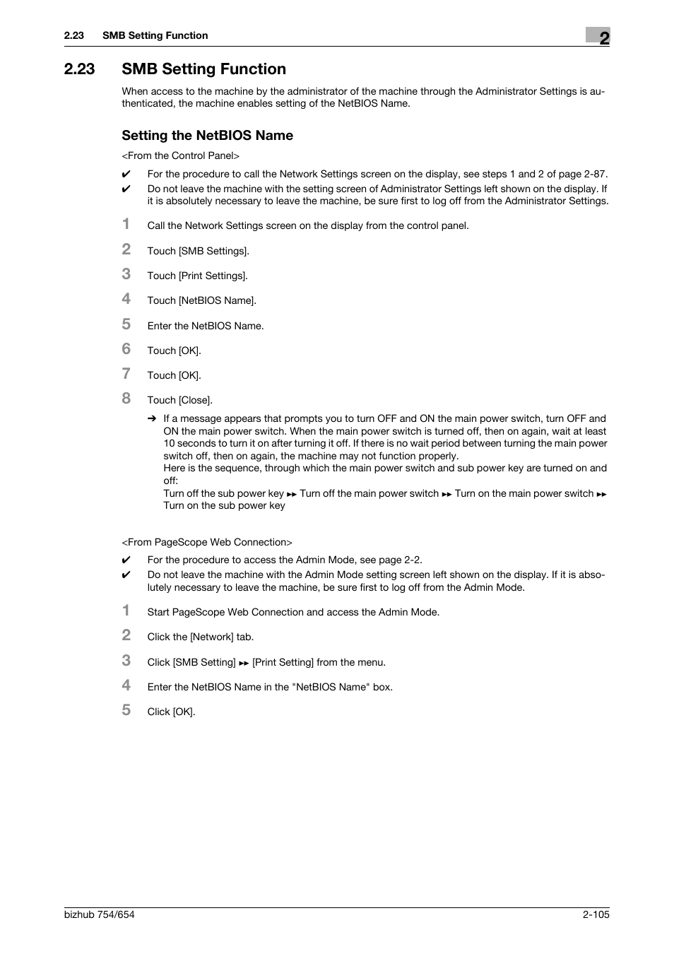 23 smb setting function, Setting the netbios name | Konica Minolta bizhub 754 User Manual | Page 121 / 195
