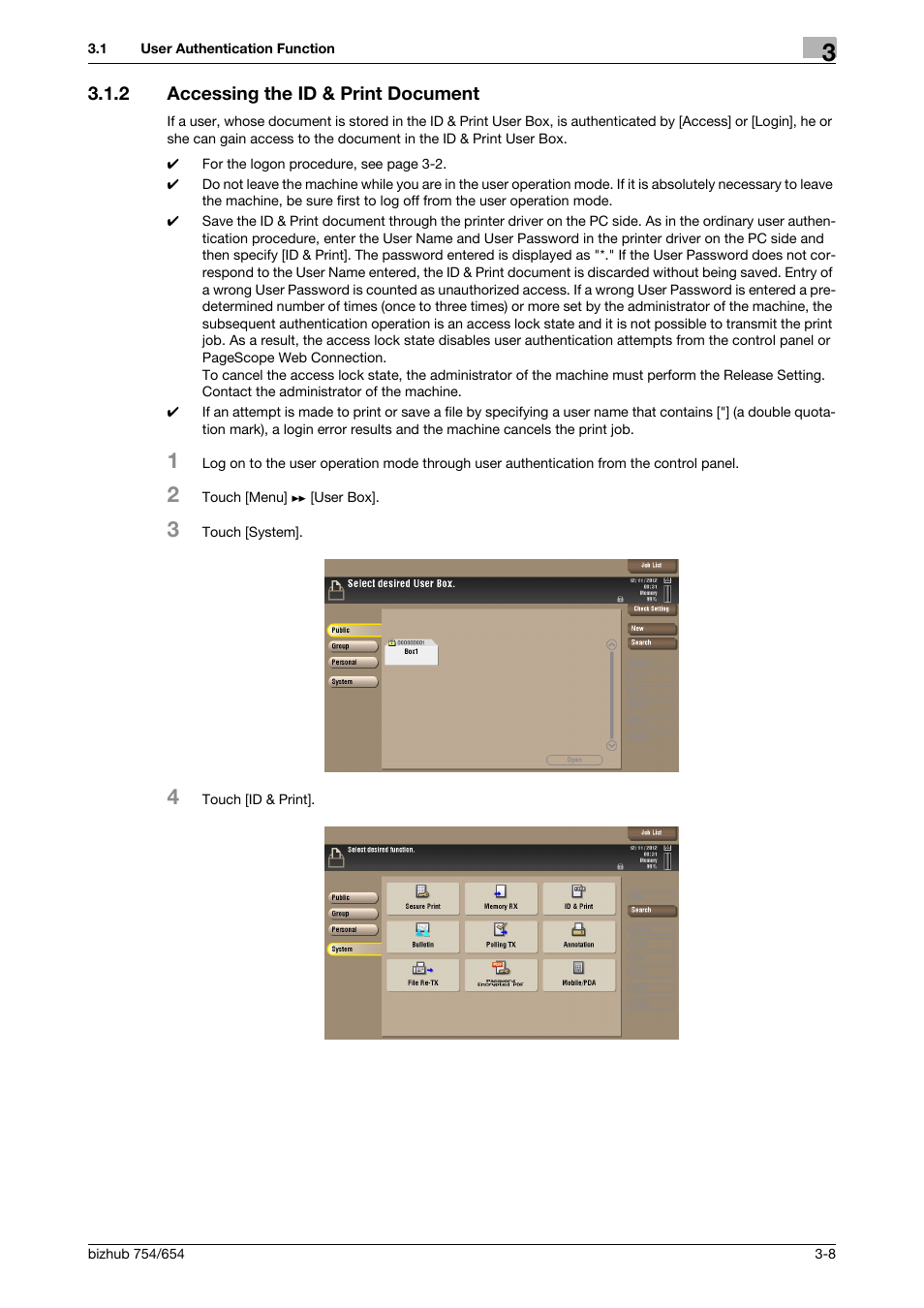 2 accessing the id & print document, Accessing the id & print document -8 | Konica Minolta bizhub 754 User Manual | Page 131 / 195