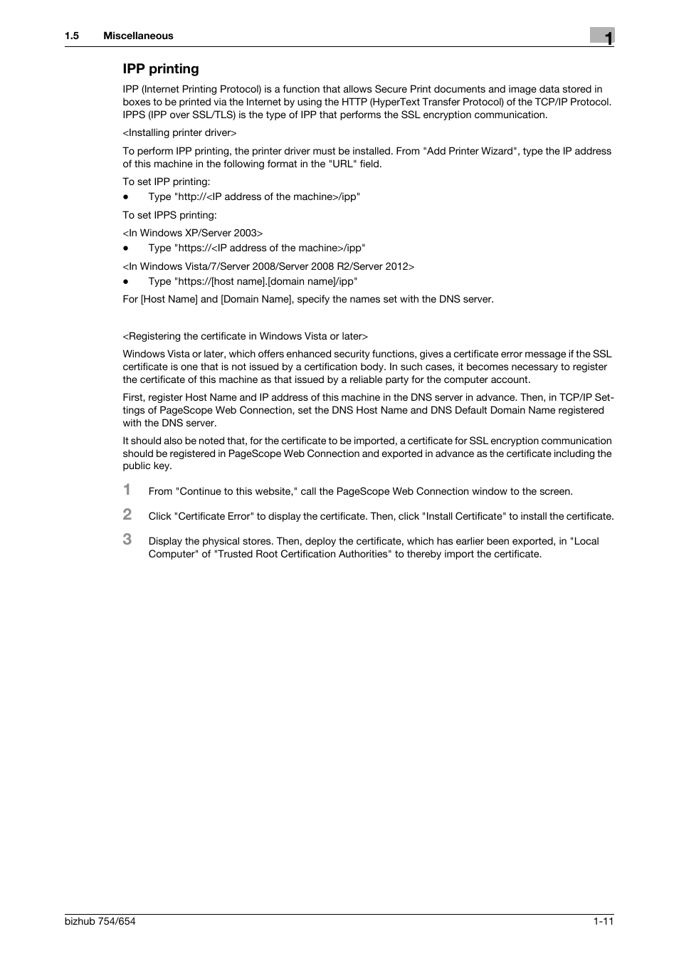 Ipp printing, Ipp printing -11 | Konica Minolta bizhub 754 User Manual | Page 15 / 195