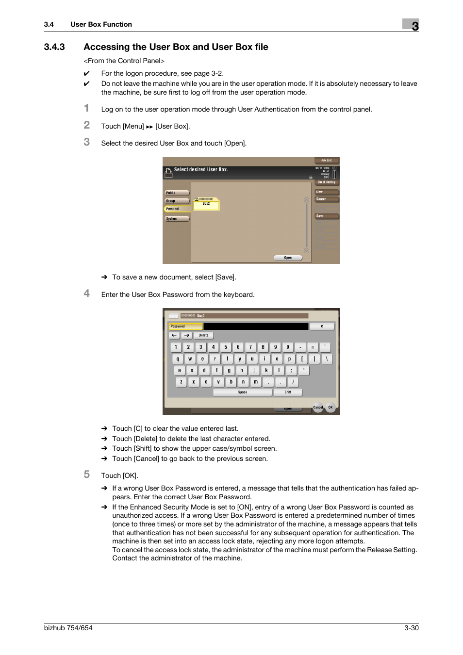 3 accessing the user box and user box file, Accessing the user box and user box file -30 | Konica Minolta bizhub 754 User Manual | Page 153 / 195