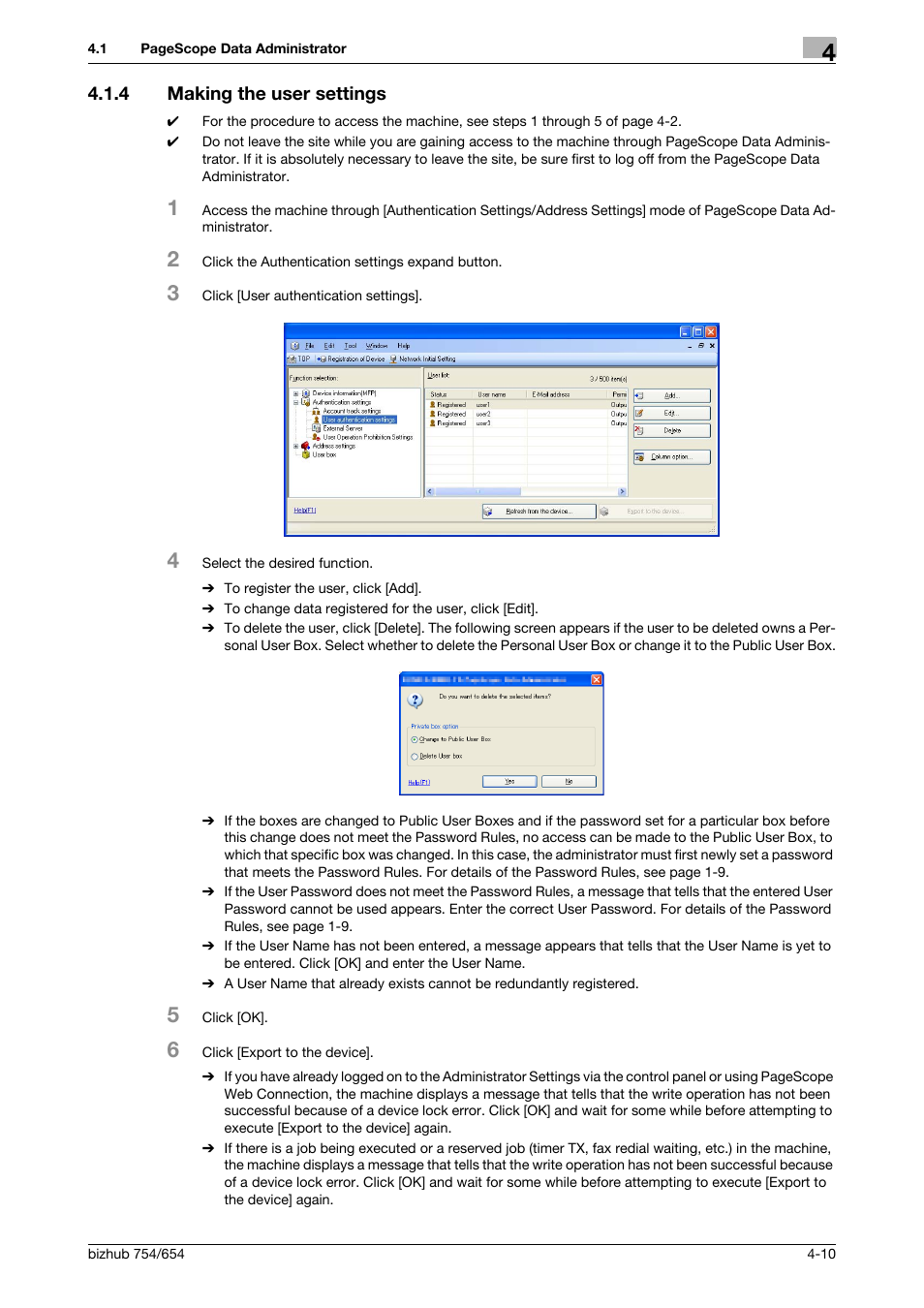 4 making the user settings, Making the user settings -10 | Konica Minolta bizhub 754 User Manual | Page 168 / 195